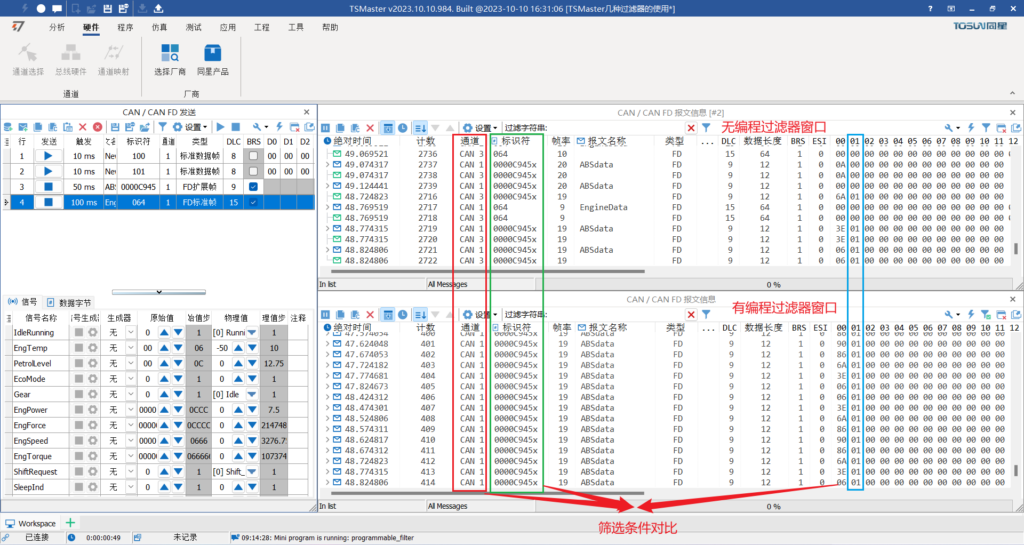Comparison and use of several TSMaster filters