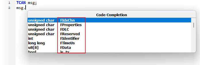 TSMaster applet editing code smart tip function