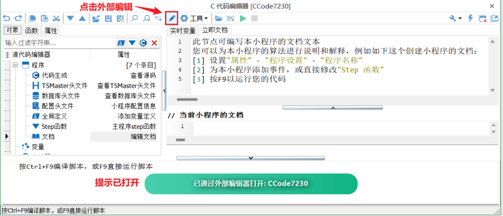 TSMaster applet editing code smart tip function